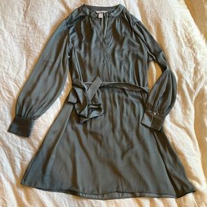 Blue-Gray Tie Dress with Button Detail